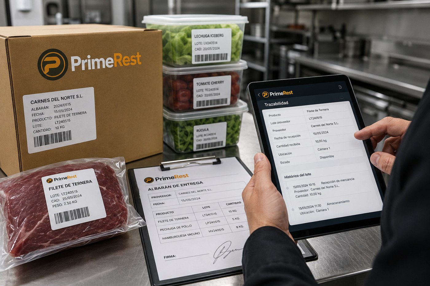 Recepción de mercancía con lotes y trazabilidad en cocina profesional