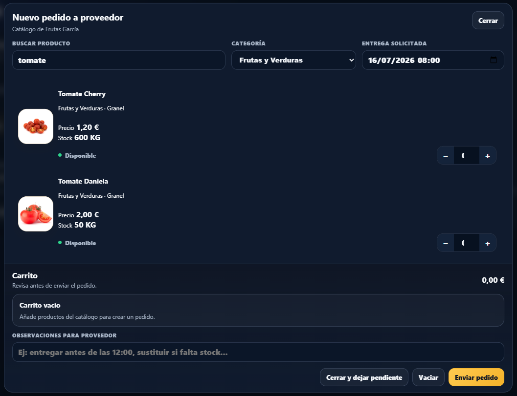 Mockup de catálogo de proveedor PrimeRest para hacer compras desde el restaurante